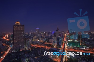 Beautiful City Scape Dusky With Blue Sky Of Bangkok Sky Scrapper… Stock Photo