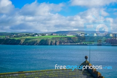 Beautiful Coastline With The Seaside Town Of Peel, Isle Of Man Stock Photo