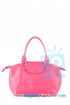 Beautiful Color Of Pink Leather Fashion Hand Bag Isolated White Stock Photo