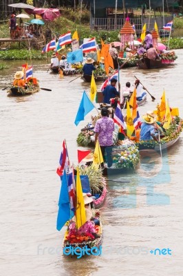 Beautiful Flower Boats In Floating Parade Stock Photo
