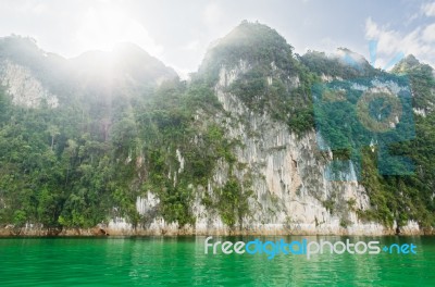 Beautiful Green River And Mountains Stock Photo