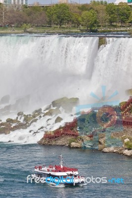 Beautiful Isolated Image Of A Ship And Amazing Niagara Waterfall… Stock Photo