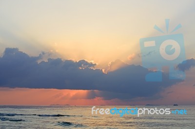 Beautiful Light Sunrise With Crepuscular Rays Cloud Background Stock Photo