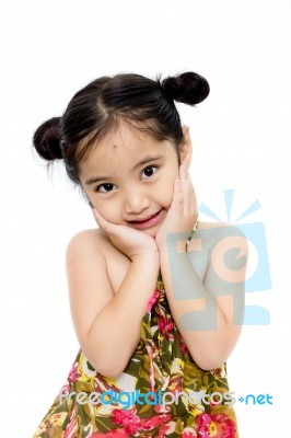 Beautiful Little Asian Girl In Summer Dress Stock Photo