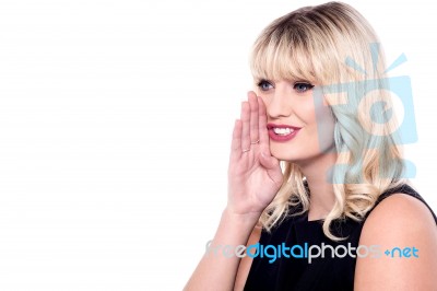 Beautiful Model Whispering A Secret Stock Photo