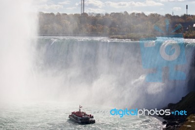 Beautiful Photo Of Amazing Niagara Waterfall And A Ship In The Mist Stock Photo