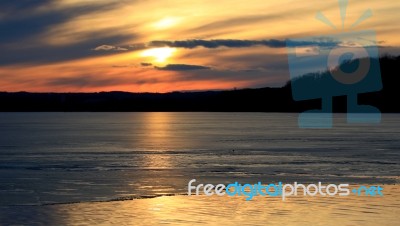 Beautiful Photo Of The Amazing Sunset On The Lake Stock Photo