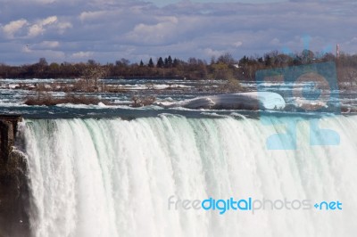 Beautiful Photo Of The Powerful Niagara Falls And The Ice Stock Photo