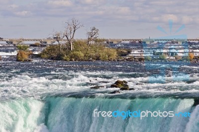 Beautiful Postcard Of Amazing Powerful Niagara Waterfall Stock Photo