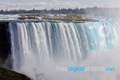 Beautiful Postcard With Amazing Powerful Niagara Waterfall Stock Photo