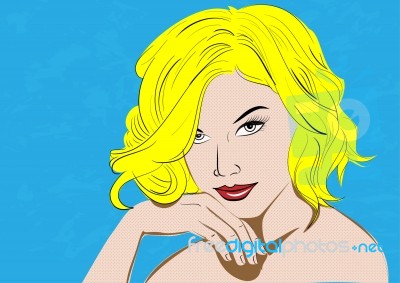 Beautiful Sensual Blonde Lying On A Blue Pattern, Pop Art Style Stock Image