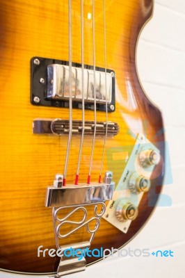 Beautiful Sunburst Electric Guitar In The Shop Stock Photo