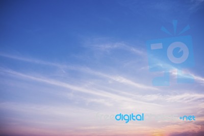 Beautiful Sunset And Cloud On The Sky Background In Summer Day- Vintage Color Stock Photo