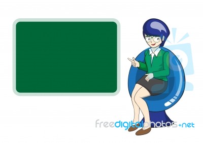 Beautiful Teacher Woman In Front Of Chalkboard  Illustrati Stock Image