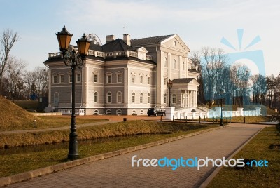 Beautiful Three-story House In The City Park Stock Photo