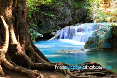 Beautiful Waterfall At Erawan National Park In Kanchanaburi ,tha… Stock Photo
