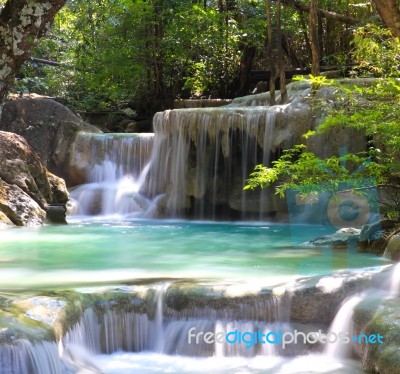 Beautiful Waterfall At Erawan National Park In Kanchanaburi ,tha… Stock Photo