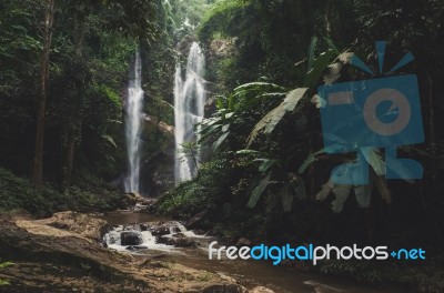 Beautiful Waterfall In Green Forest In Jungle Stock Photo