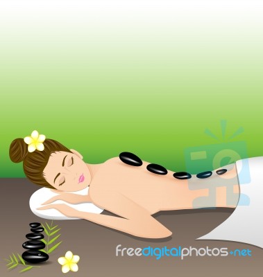 Beautiful Woman Lying A Therapy With Hot Stones In Spa Stock Image