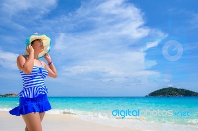 Beautiful Woman On Beach In Thailand Stock Photo