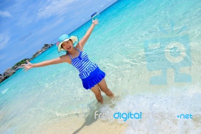 Beautiful Woman On Beach In Thailand Stock Photo