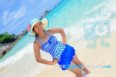 Beautiful Woman On Beach In Thailand Stock Photo