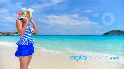 Beautiful Woman On Beach In Thailand Stock Photo