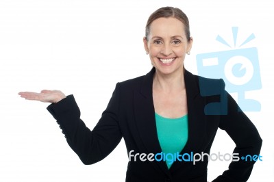 Beautiful Woman Presenting Copy Space Concept Stock Photo