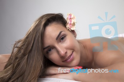 Beautiful Woman Relaxing In Spa Stock Photo