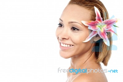 Beautiful Woman With Lilly Flower Stock Photo