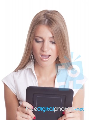 Beautiful Woman With Tablet Computer Stock Photo