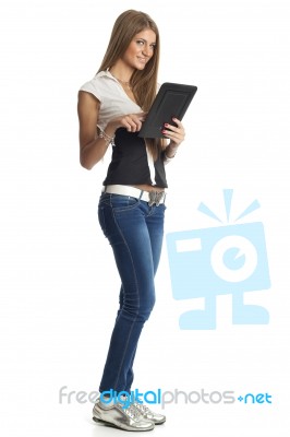 Beautiful Woman With Tablet Computer Stock Photo