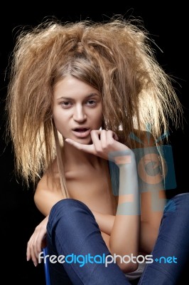Beautiful Woman With Wild Hair Stock Photo