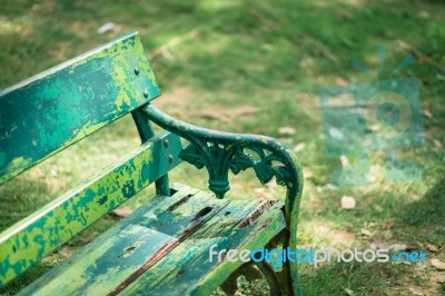 Beautiful Wooden Garden Chair In The Garden Stock Photo