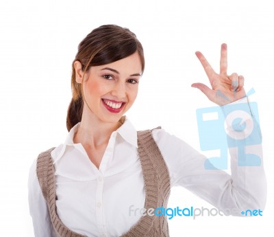 Beautiful Young Model Showing Three Fingers Stock Photo