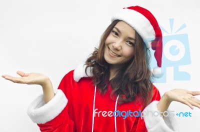 Beautiful Young Santa Clause Woman, Isolated Stock Photo