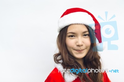 Beautiful Young Santa Clause Woman, Isolated Stock Photo