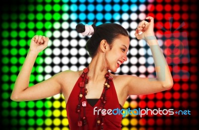 Beautiful Young Woman Dancing At A Club Stock Photo
