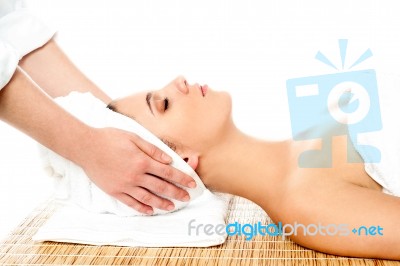 Beautiful Young Woman Getting Head Massage Stock Photo