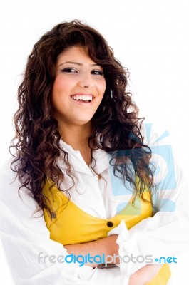 Beautiful Young Woman Posing With Curly Hairs Stock Photo