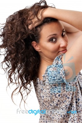 Beautiful Young Woman Touching The Hair Stock Photo