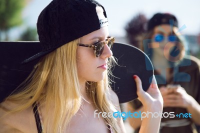 Beautiful Young Women In The Street Stock Photo