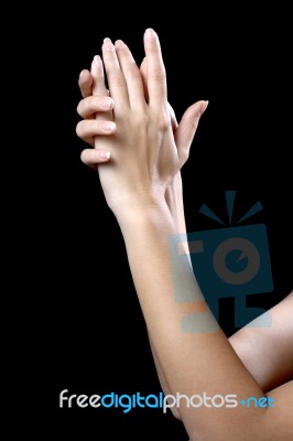 Beautiful Ypung Hands Woman Isolated On Black Background Stock Photo