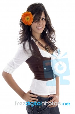 Beauty Model With Gerbera Flower Stock Photo