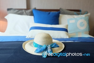 Bedroom With Pillows And Hat Stock Photo Bedroom With Pillows And Hat Stock Photo