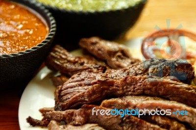 Beef Fajitas With Sauces Stock Photo