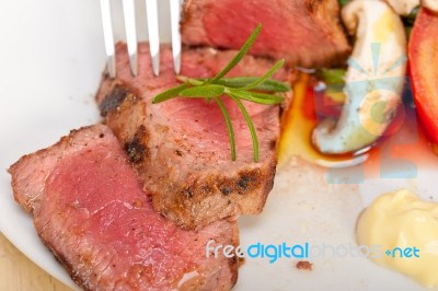 Beef Filet Mignon Grilled With Vegetables Stock Photo