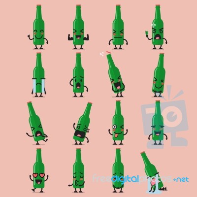 Beer Bottle Character Emoji Set Stock Image