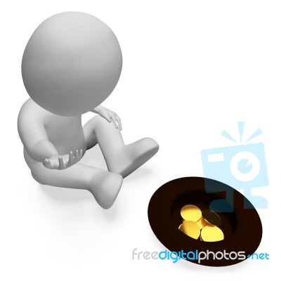 Begging Coins Shows Homelessness Savings And Monetary 3d Renderi… Stock Image