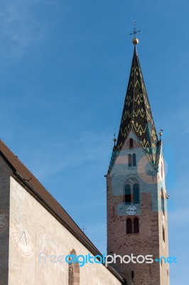 Belfry Of The Parish Church In Villanders Stock Photo